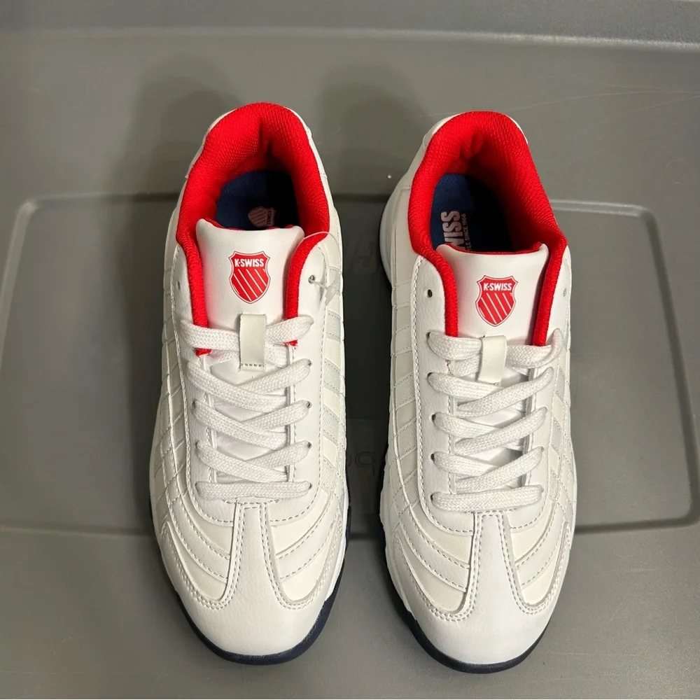 K-Swiss White and Red Sneakers Sleek Design